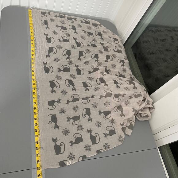 Womens Black Cat Rectangle Scarf Gray Lightweight Halloween Fall Frayed Neutral - Picture 8 of 10